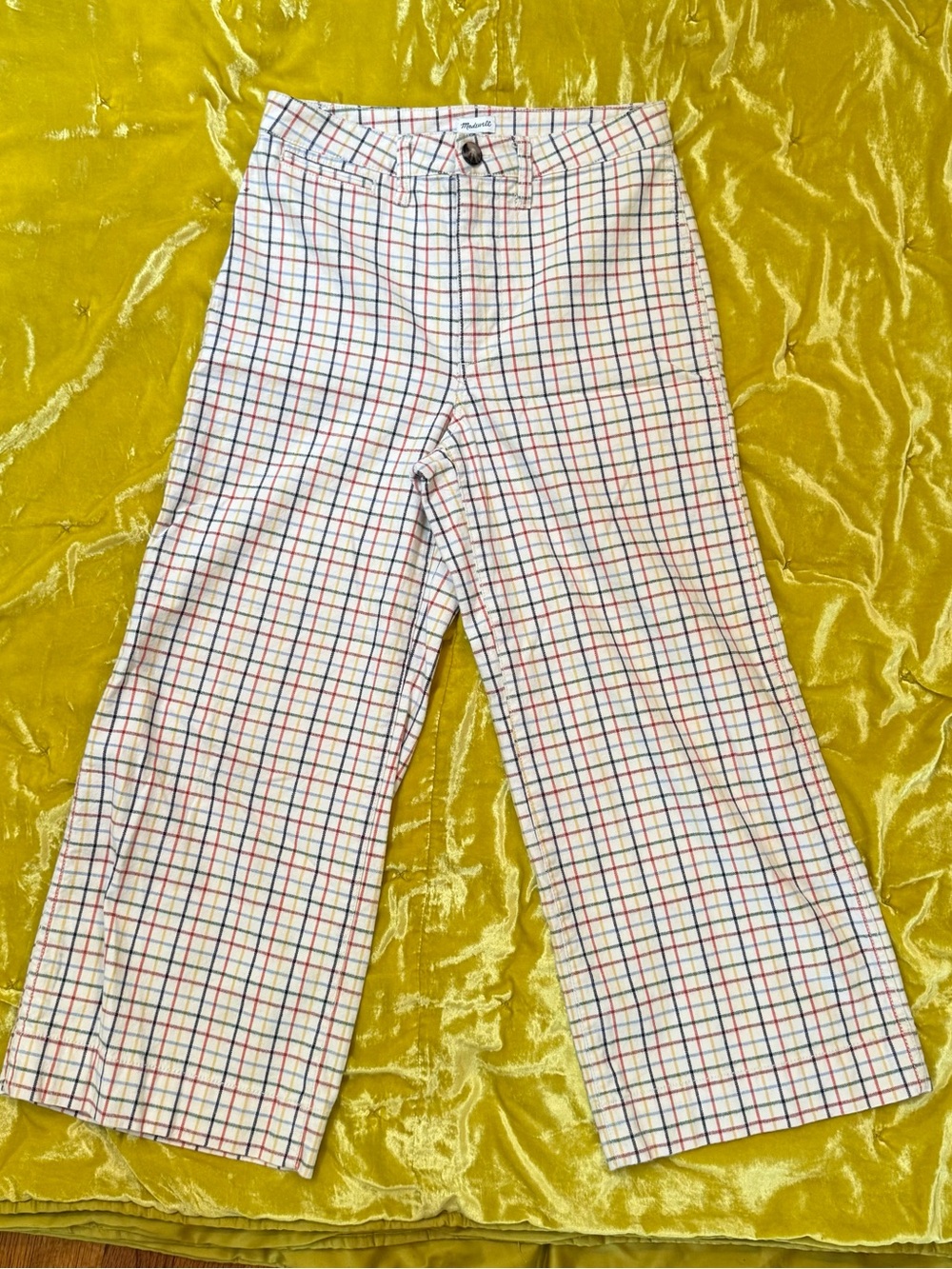 Madewell- Emmett Wide-Leg Crop Pants
Size: 26.  Rainbow Windowpane